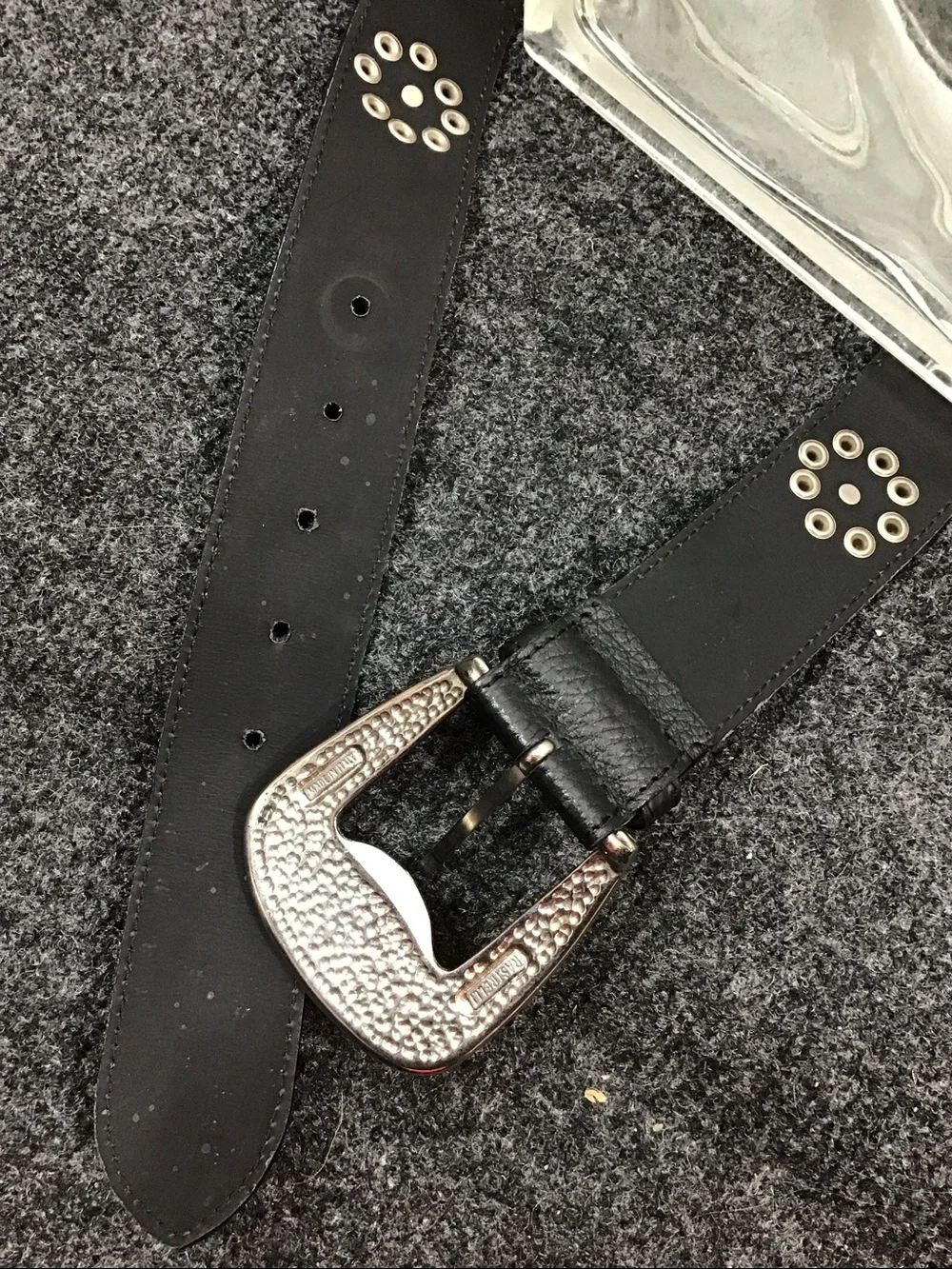Vintage Sonia Fortuna Italy blk Leather stud belt Rastrelli silver buckle